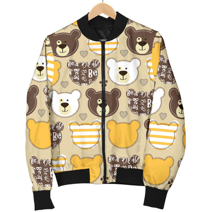 Bear PatchworkPattern Print Design 01 Men Bomber Jacket