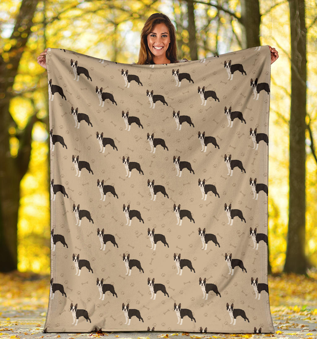 Boston Terrier Pattern Print Design 02 Premium Blanket