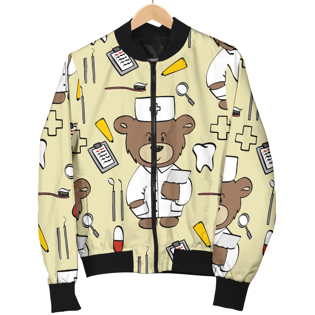 Nurse Bear Pattern Print Design A02 Men Bomber Jacket