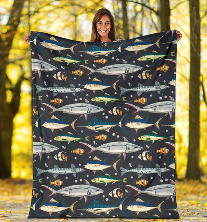 Swordfish Pattern Print Design 04 Premium Blanket