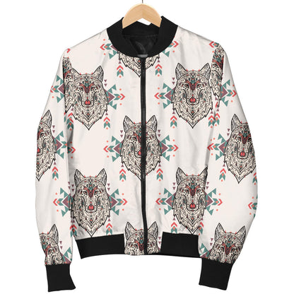 Aztec Wolf Pattern Print Design 01 Men Bomber Jacket