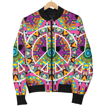 Peace Sign Pattern Print Design A03 Men Bomber Jacket