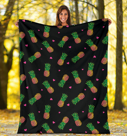 Neon Pineapple Pattern Print Design A04 Premium Blanket