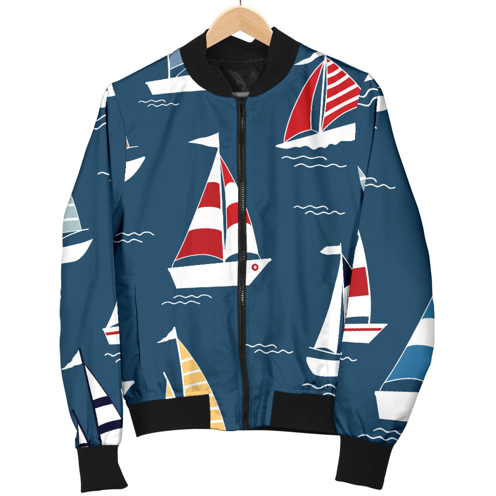 Sailing Ships Pattern Print Design A04 Men Bomber Jacket