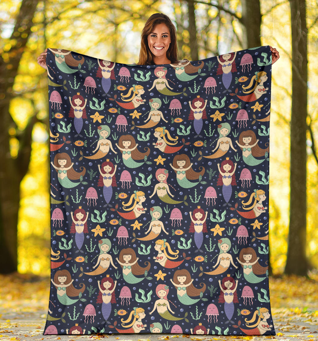 Mermaid Cartoon Pattern Print Design 03 Premium Blanket