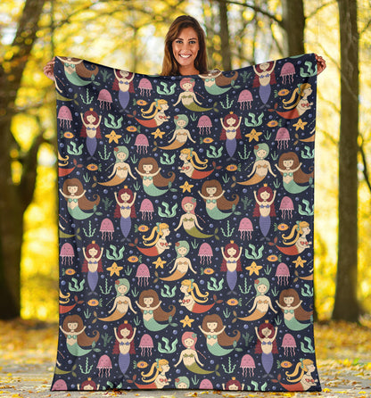 Mermaid Cartoon Pattern Print Design 03 Premium Blanket