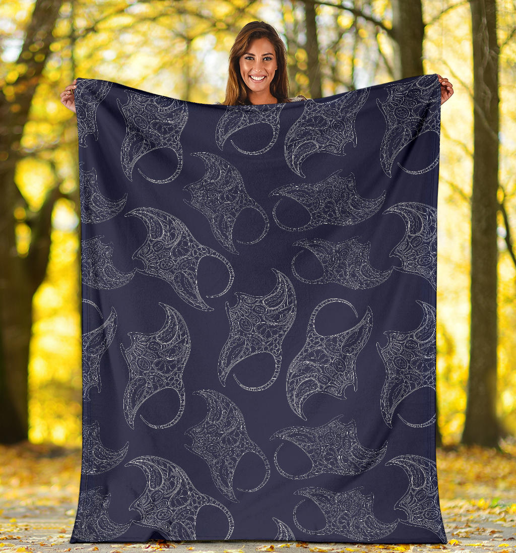 Manta Ray Pattern Print Design 01 Premium Blanket