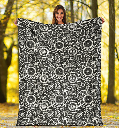 Bicycle Tools Pattern Print Design 02 Premium Blanket