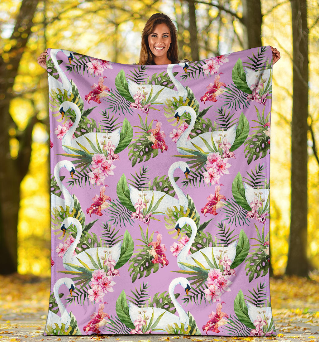 Swan with Flower Pattern Print Design 01 Premium Blanket