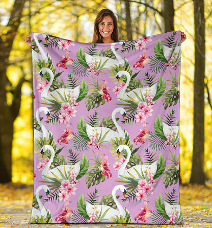 Swan with Flower Pattern Print Design 01 Premium Blanket