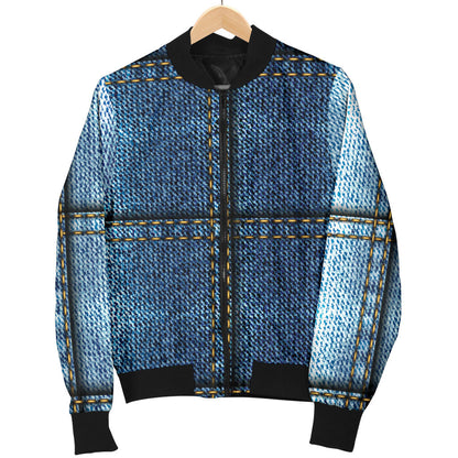 Jean Patchwork Pattern Print Design 02 Men Bomber Jacket