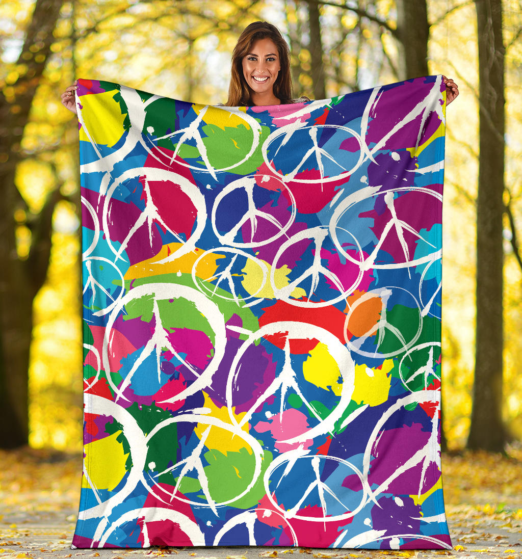 Peace Sign Colorful Pattern Print Design A02 Premium Blanket