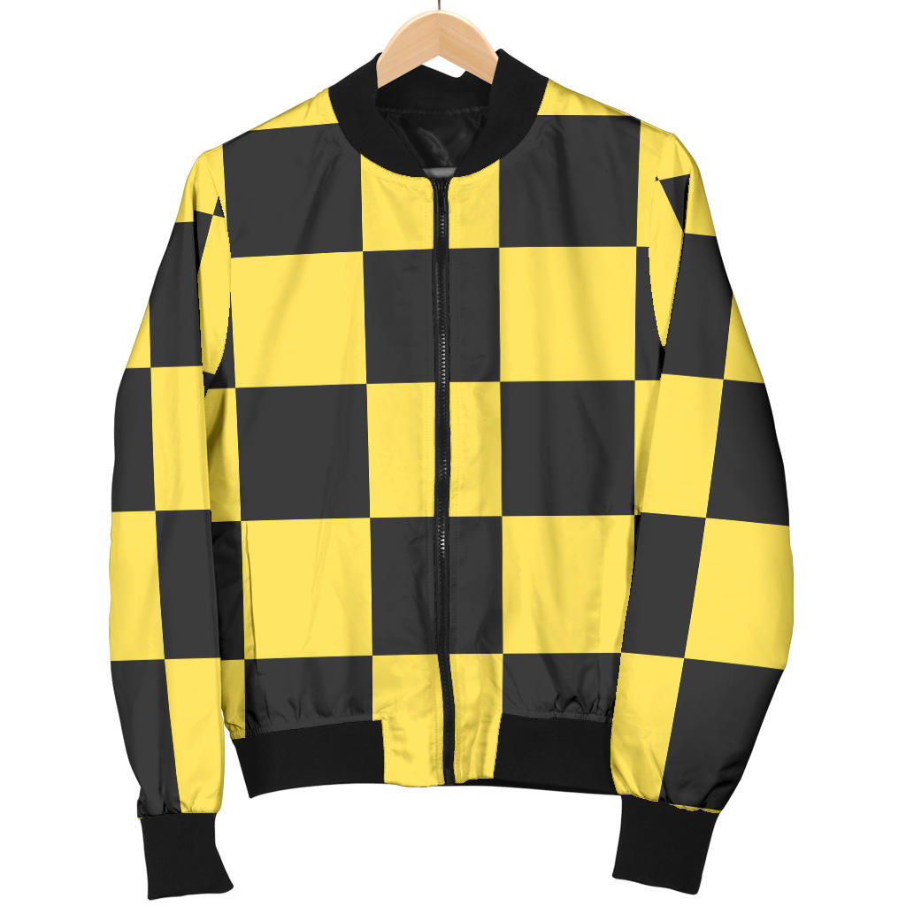 Checkered Yellow Pattern Print Design 03 Men Bomber Jacket