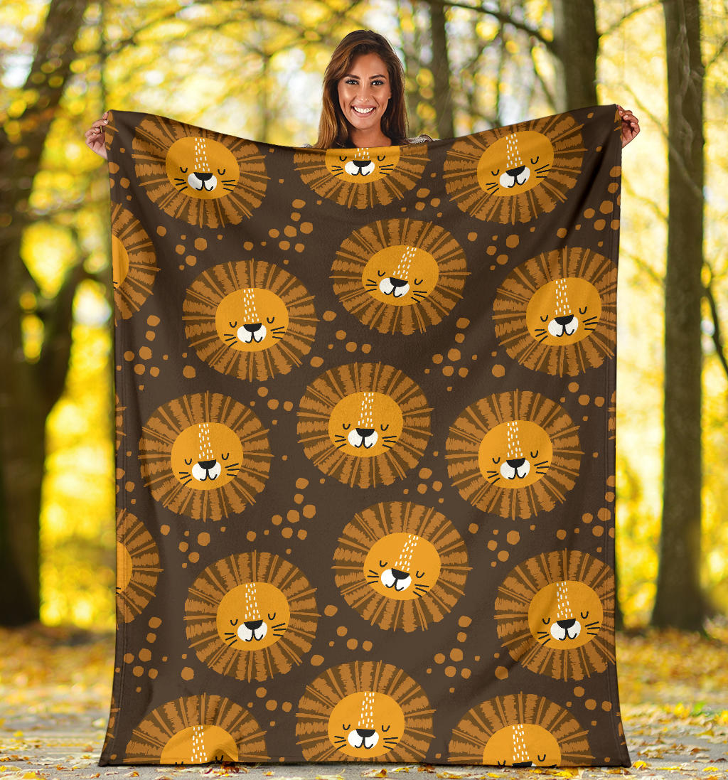 Lion Cartoon Pattern Print Design 01 Premium Blanket