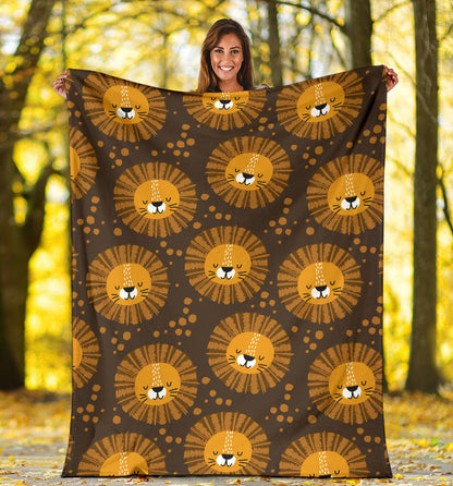 Lion Cartoon Pattern Print Design 01 Premium Blanket