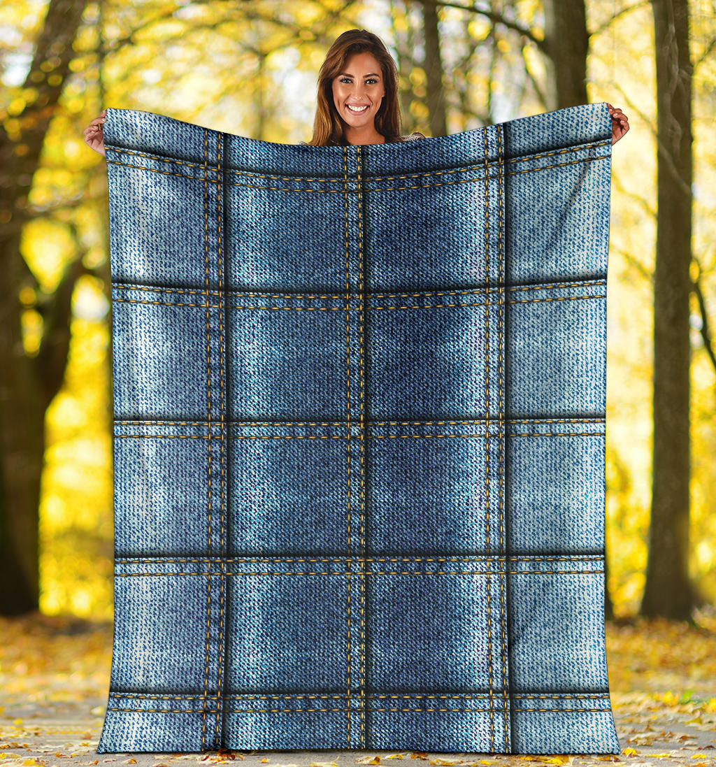Jean Patchwork Pattern Print Design 02 Premium Blanket