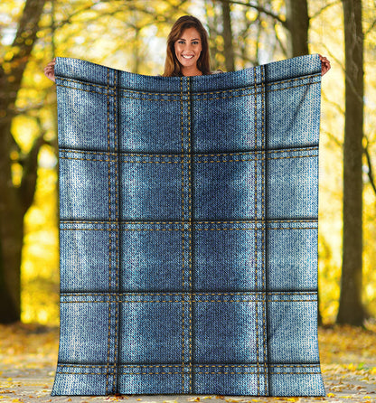 Jean Patchwork Pattern Print Design 02 Premium Blanket