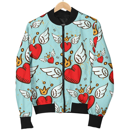 Angel Wings Heart Pattern Print Design 02 Men Bomber Jacket