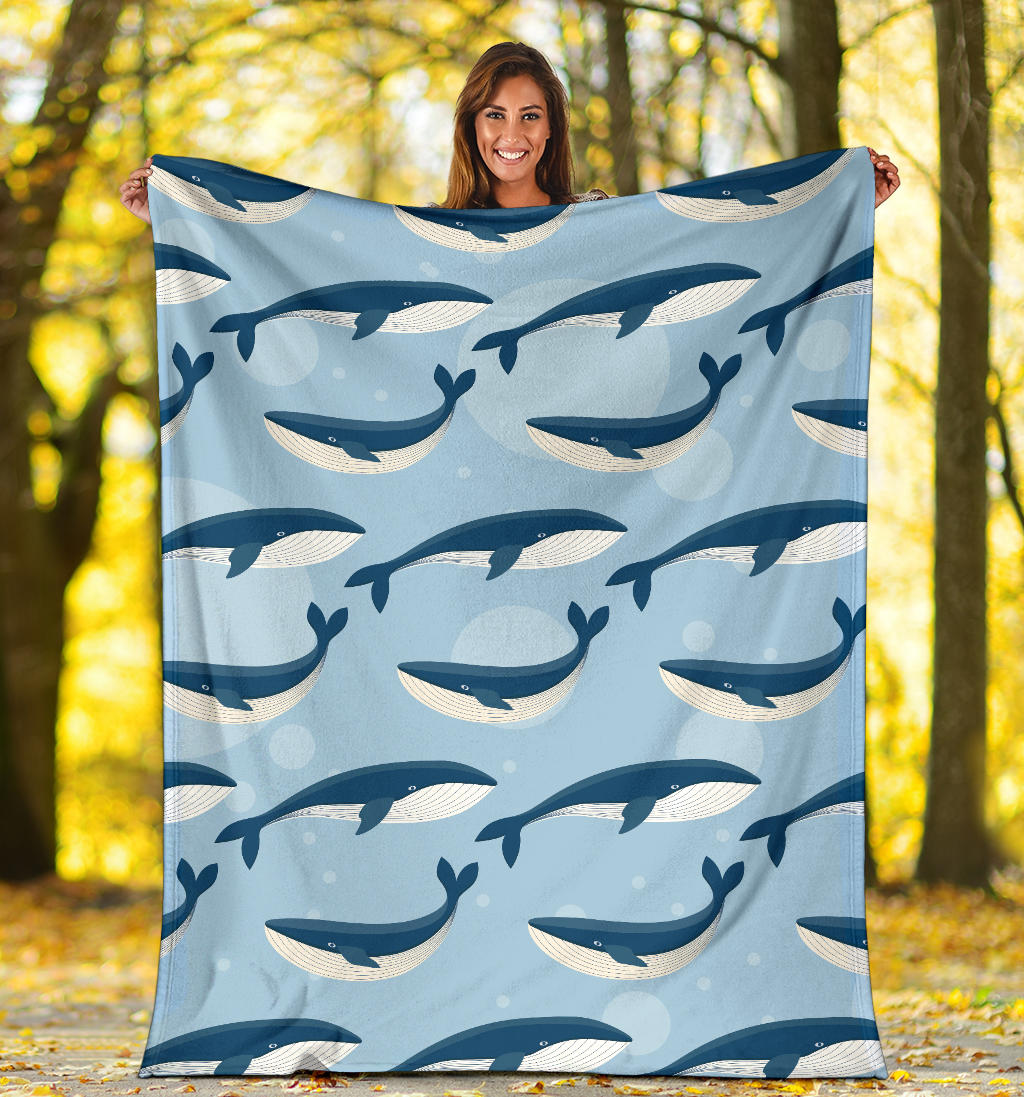 Blue Whale Pattern Print Design 02 Premium Blanket