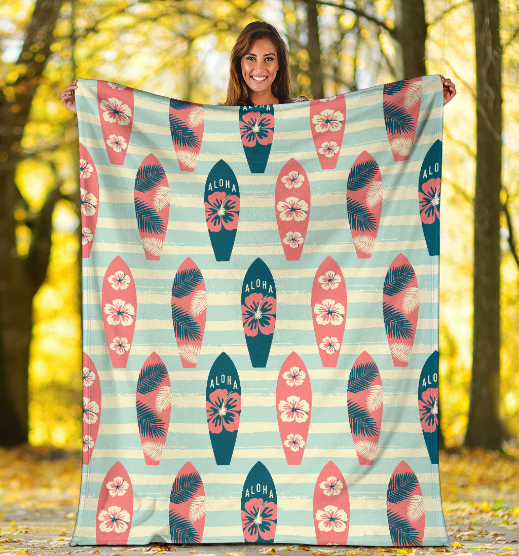 Aloha Hawaii Surfboard Pattern Print Design 02 Premium Blanket