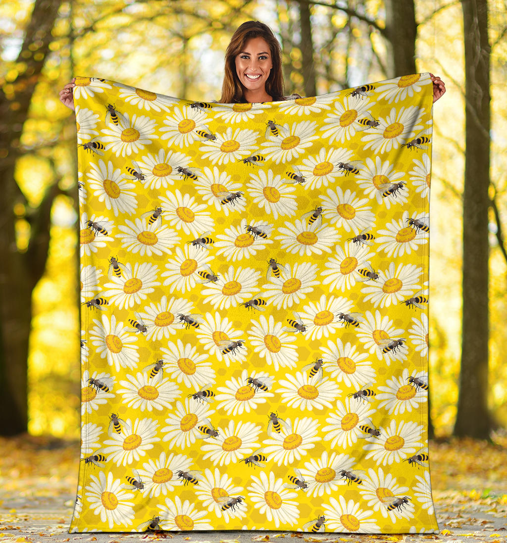 Bee Daisy Pattern Print Design 06 Premium Blanket