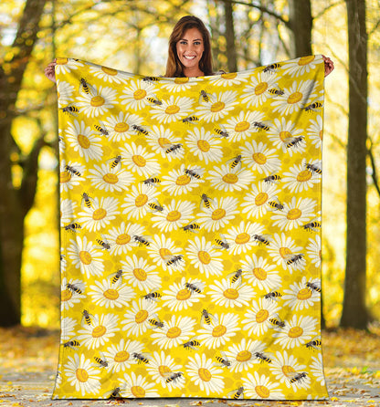 Bee Daisy Pattern Print Design 06 Premium Blanket