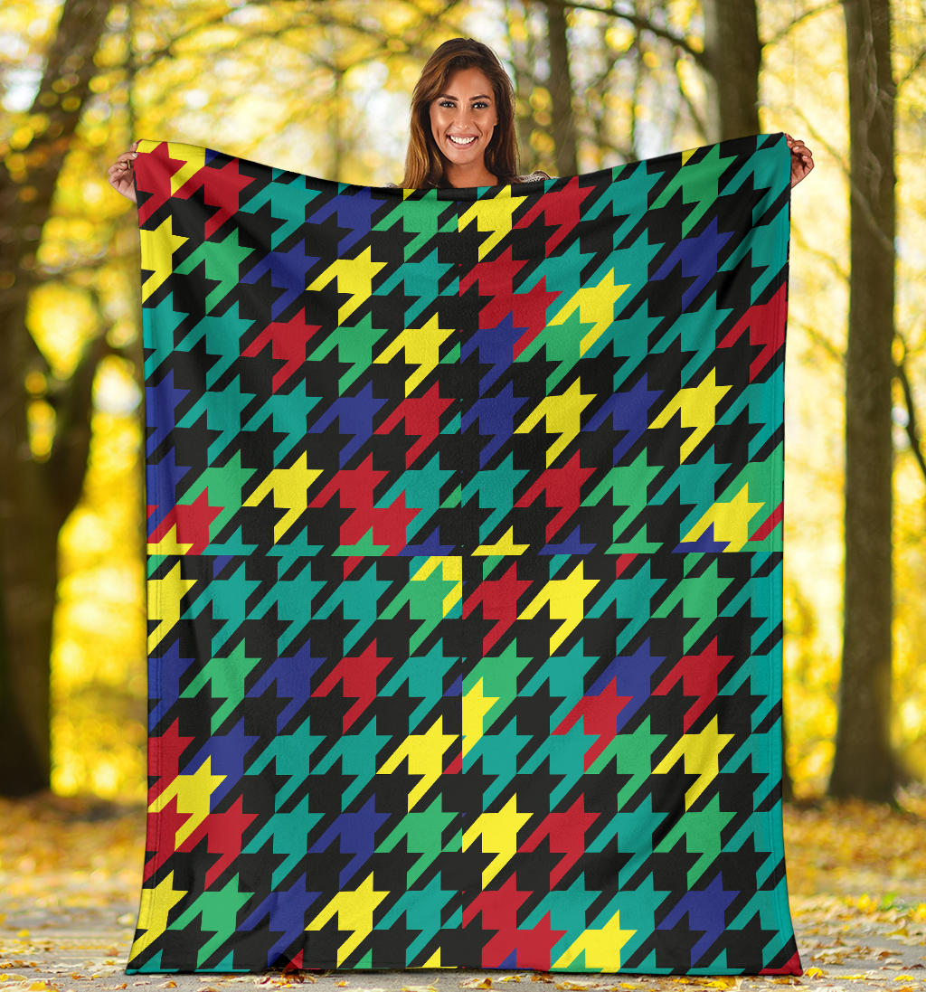 Houndstooth Colorful Pattern Print Design 02 Premium Blanket