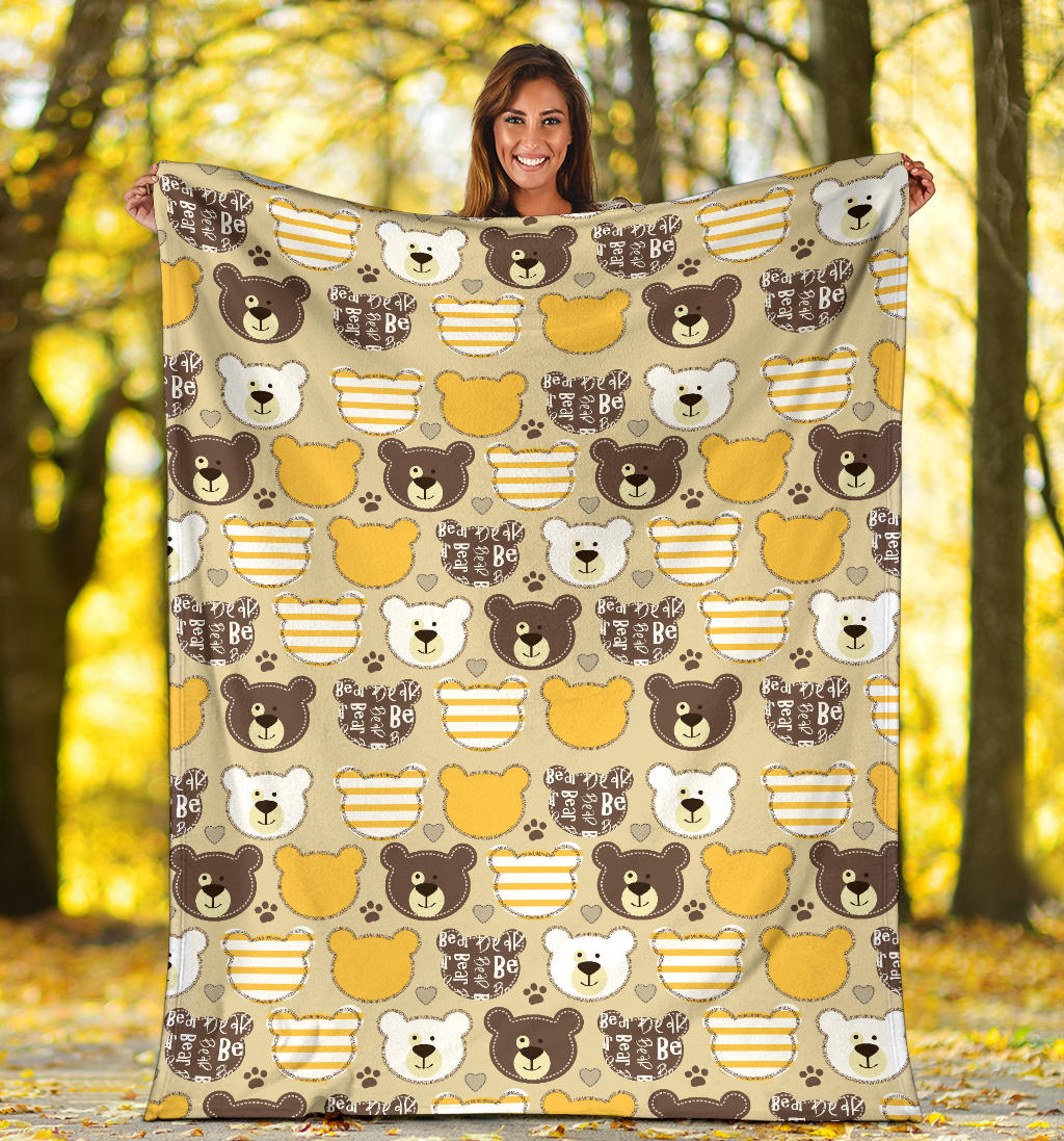 Bear PatchworkPattern Print Design 01 Premium Blanket
