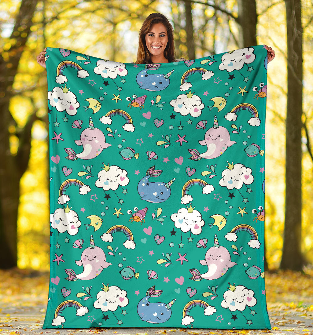 Narwhal Pattern Print Design 04 Premium Blanket