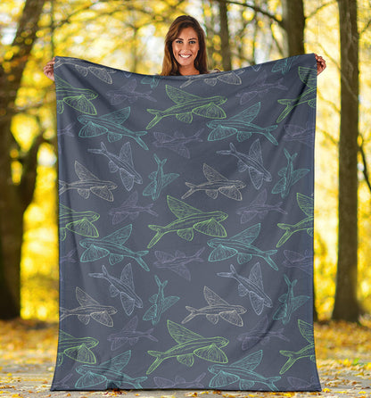 Flying Fish Pattern Print Design 02 Premium Blanket