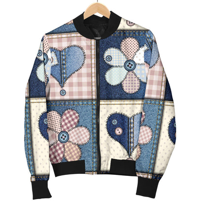 Patchwork Heart Flower Pattern Print Design 01 Men Bomber Jacket