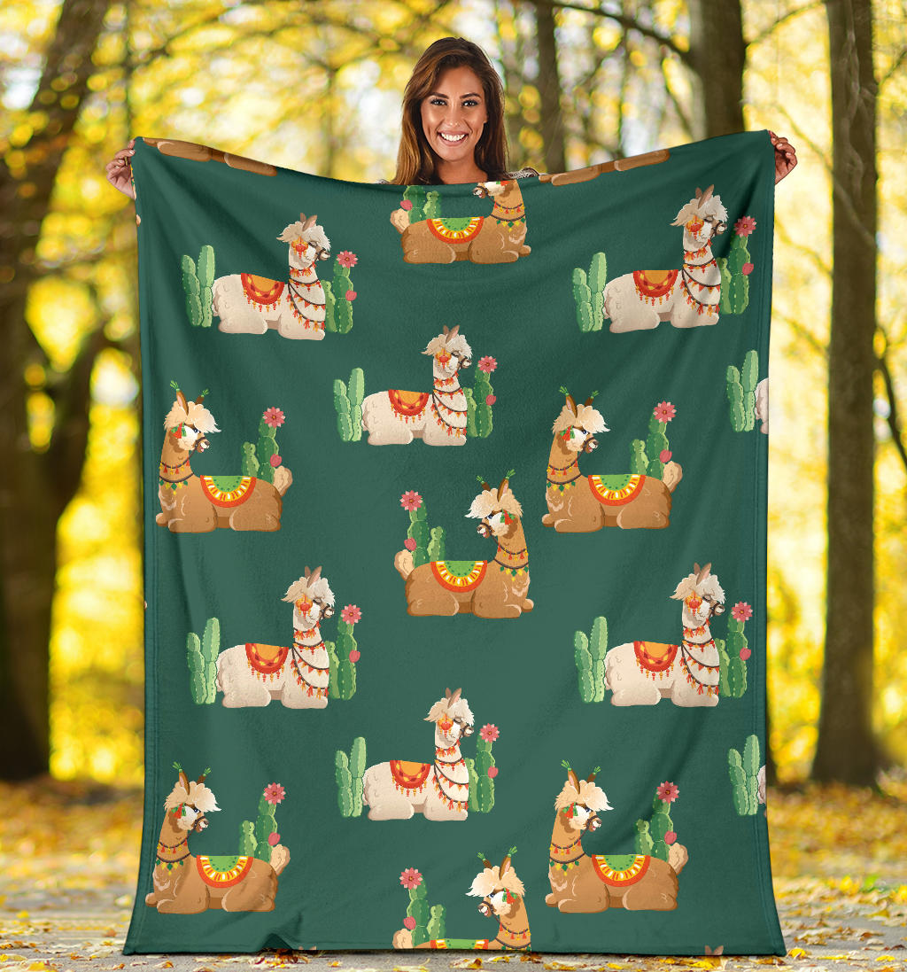 Llama Cactus Pattern Print Design 07 Premium Blanket