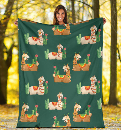 Llama Cactus Pattern Print Design 07 Premium Blanket