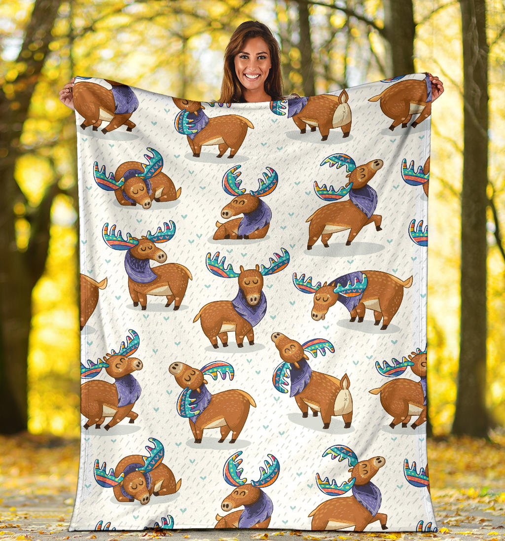 Moose Cute Pattern Print Design 01 Premium Blanket