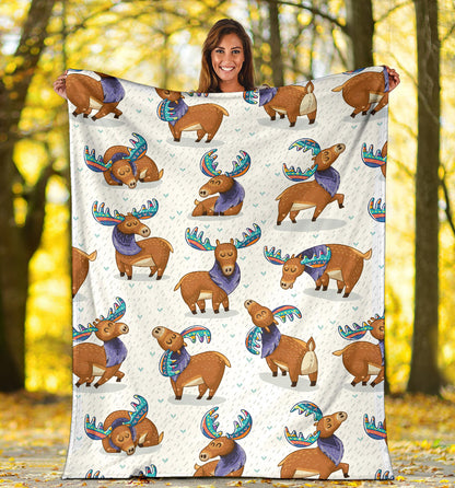 Moose Cute Pattern Print Design 01 Premium Blanket
