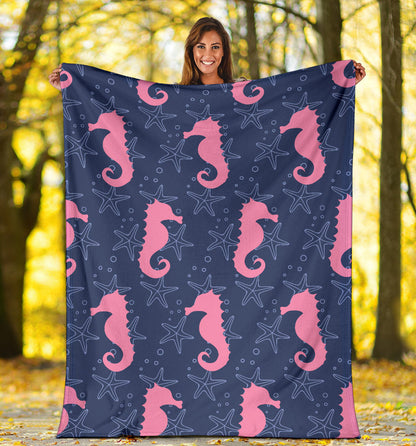 SeaHorse Pink Pattern Print Design 02 Premium Blanket