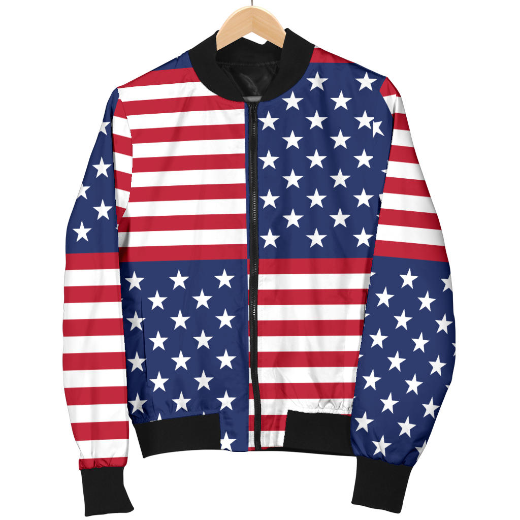 Patriotic US Flag Pattern Print Design A03 Men Bomber Jacket