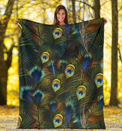 Peacock Feather Pattern Print Design A03 Premium Blanket