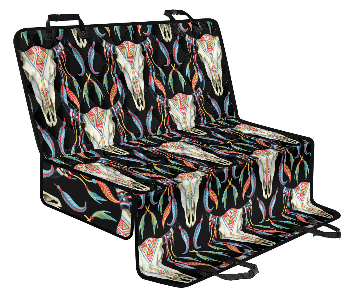 Buffalo Head Boho Style Pattern Print Design 01 Rear Dog Car Seat Cover Hammock