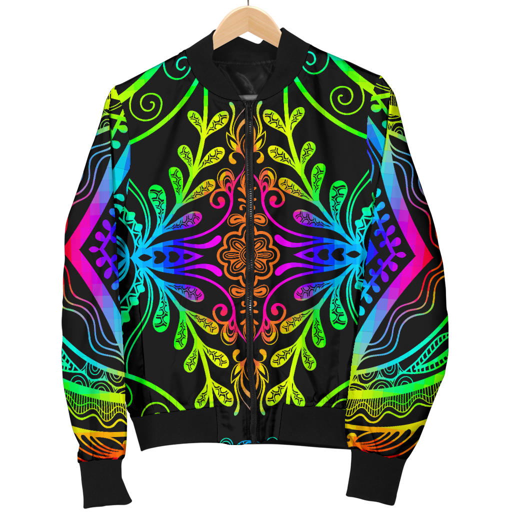 Neon Trible Rainbow Pattern Print Design A01 Men Bomber Jacket