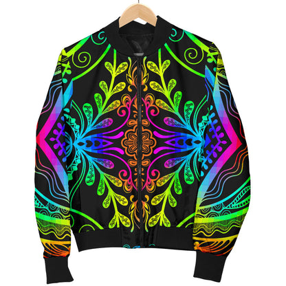 Neon Trible Rainbow Pattern Print Design A01 Men Bomber Jacket