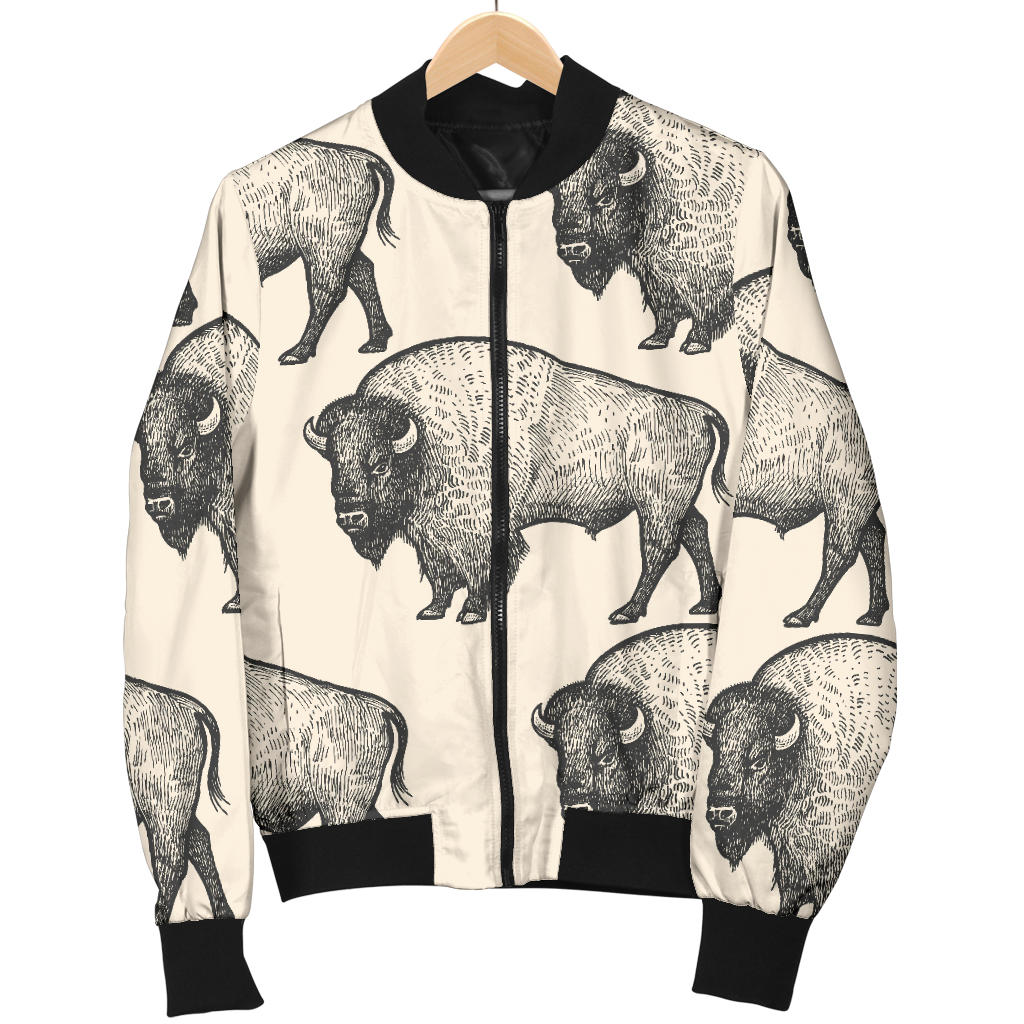 Bison Pattern Print Design 02 Men Bomber Jacket