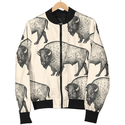 Bison Pattern Print Design 02 Men Bomber Jacket