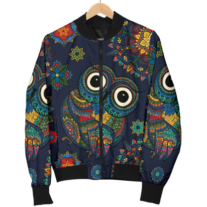 Owl Boho Style Pattern Print Design A04 Men Bomber Jacket