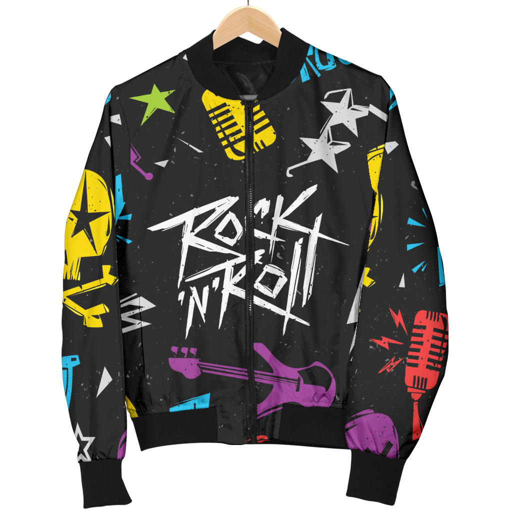 Rock and Roll Pattern Print Design A02 Men Bomber Jacket