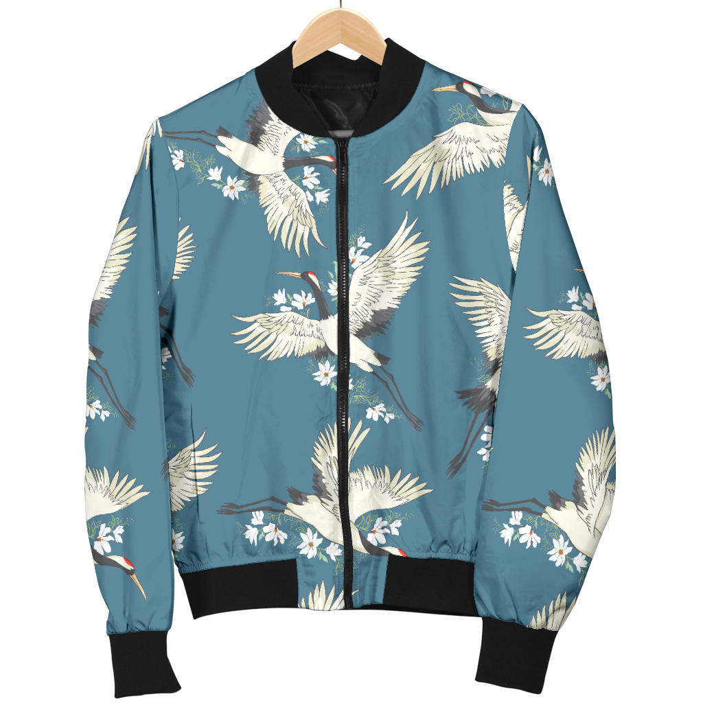 Crane Pattern Print Design 02 Men Bomber Jacket