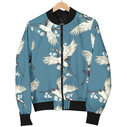 Crane Pattern Print Design 02 Men Bomber Jacket