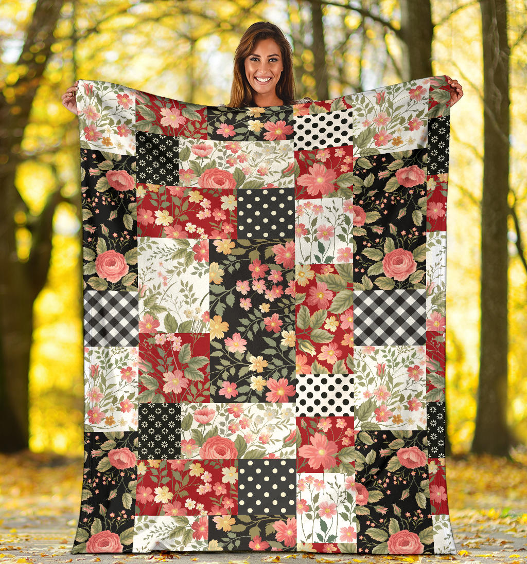 Patchwork Flower Pattern Print Design 03 Premium Blanket