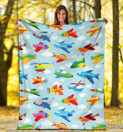 Airplane Colorful Pattern Print Design 01 Premium Blanket