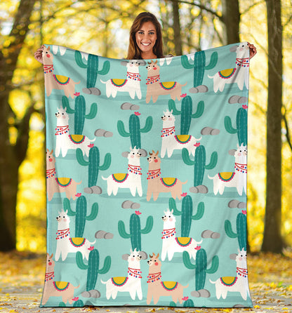 Llama Cactus Pattern Print Design 08 Premium Blanket